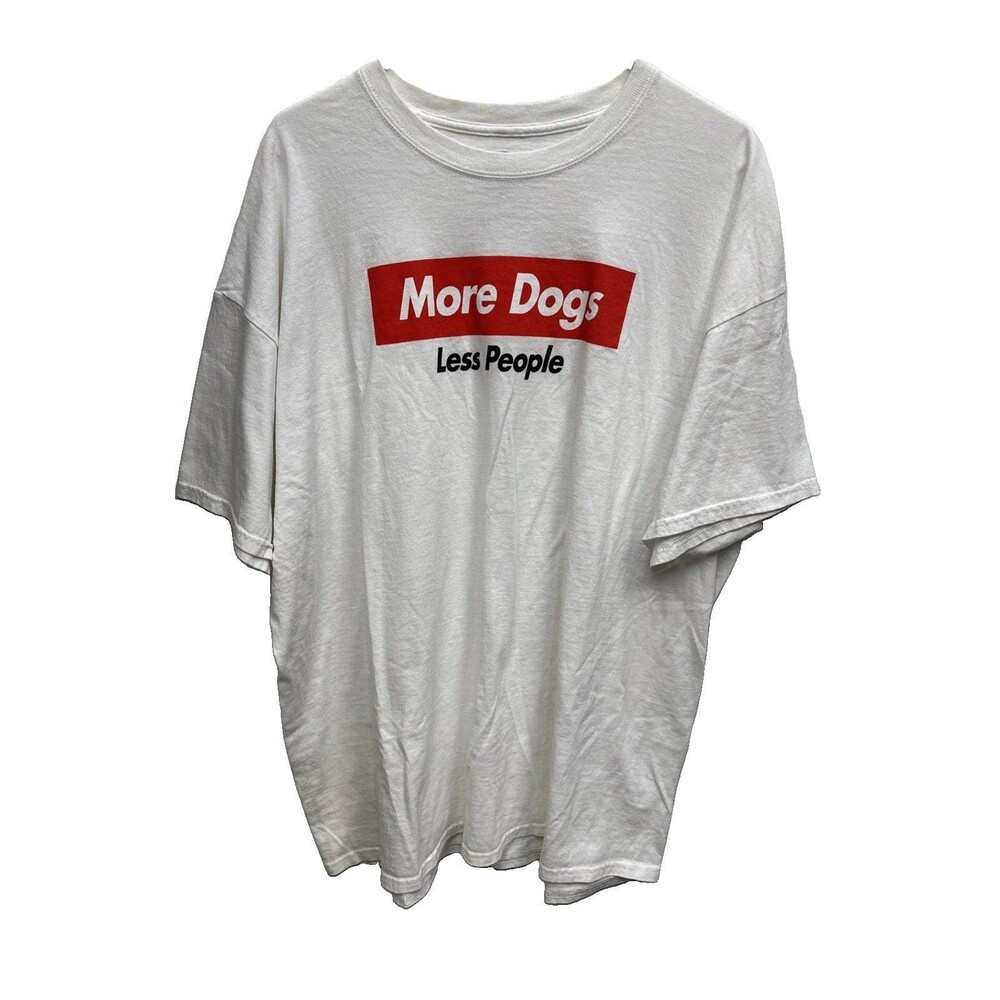 DOM Humor More Dogs Less People Men Graphic T-Shirt Funny Tee Cotton 2XL White